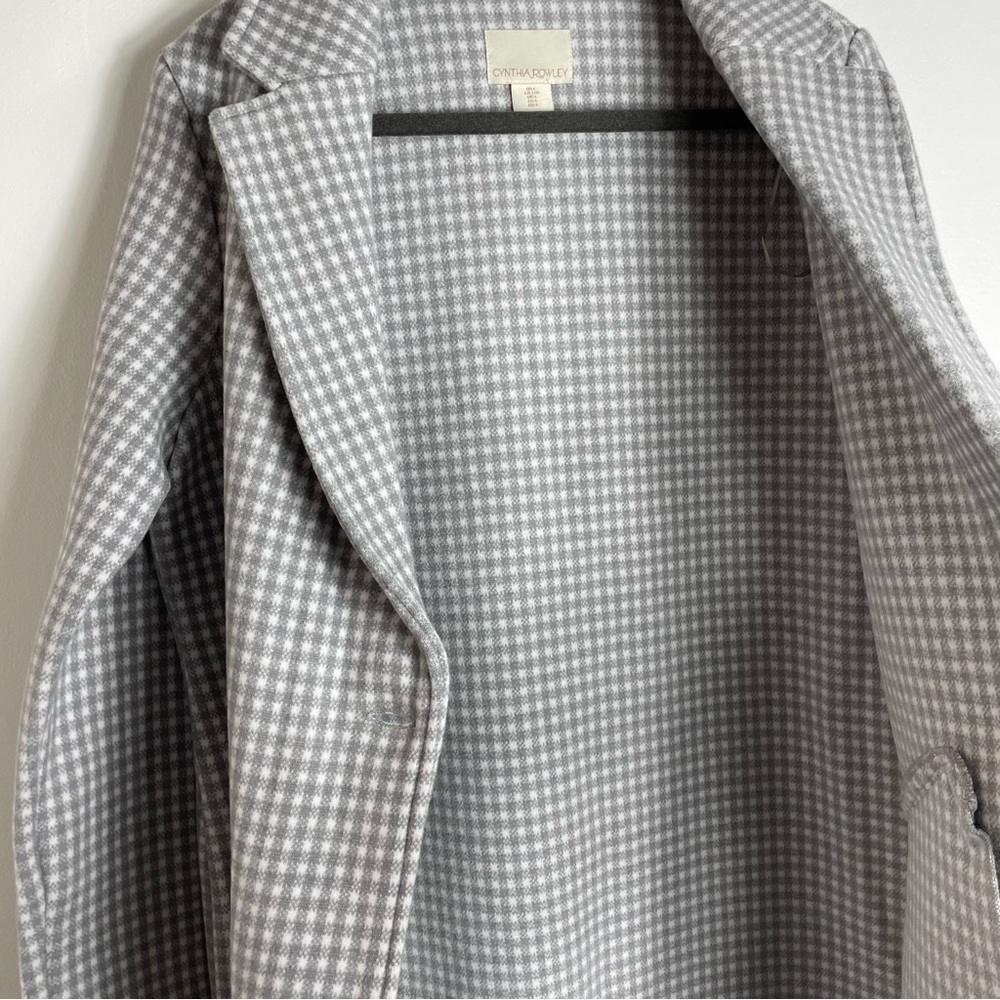 CYNTHIA Rowley Grey And White Check Wool Blend Single Button Coat - Picture 3 of 6